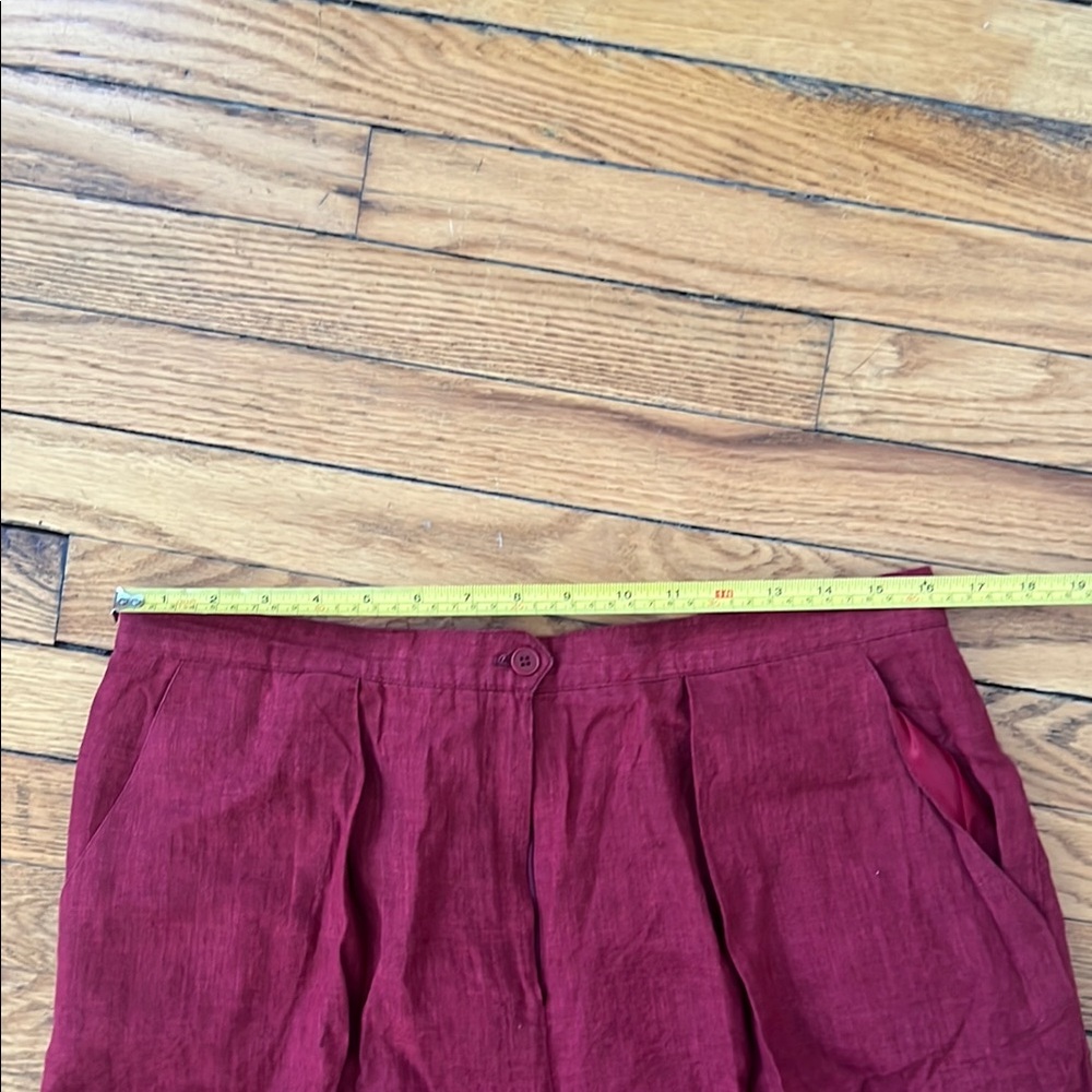 Jones New York Burgundy Red 100% Linen Trousers Size 16 - Picture 3 of 8
